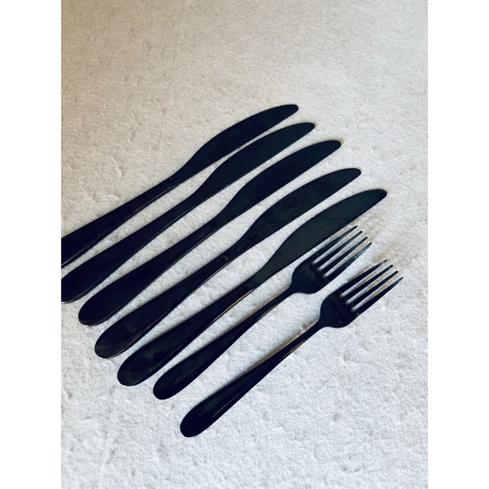 Cambridge Flatware Black Lot of 7 Utensils Forks Knives Contemporary Sleek Home